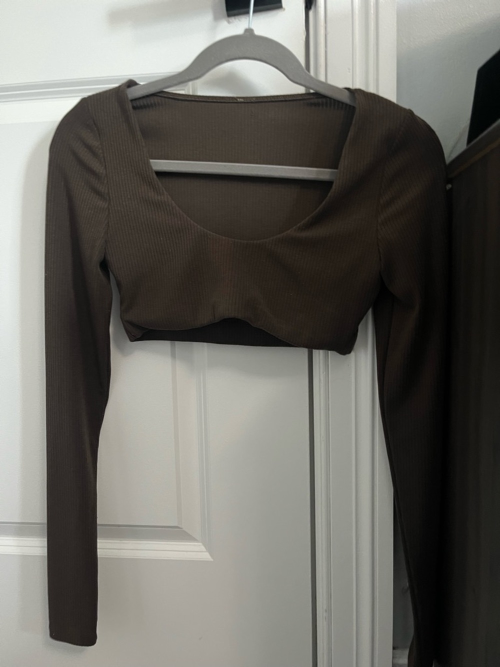 ALO Yoga Brown Ribbed Long Sleeve Crop Top - Picture 3 of 6